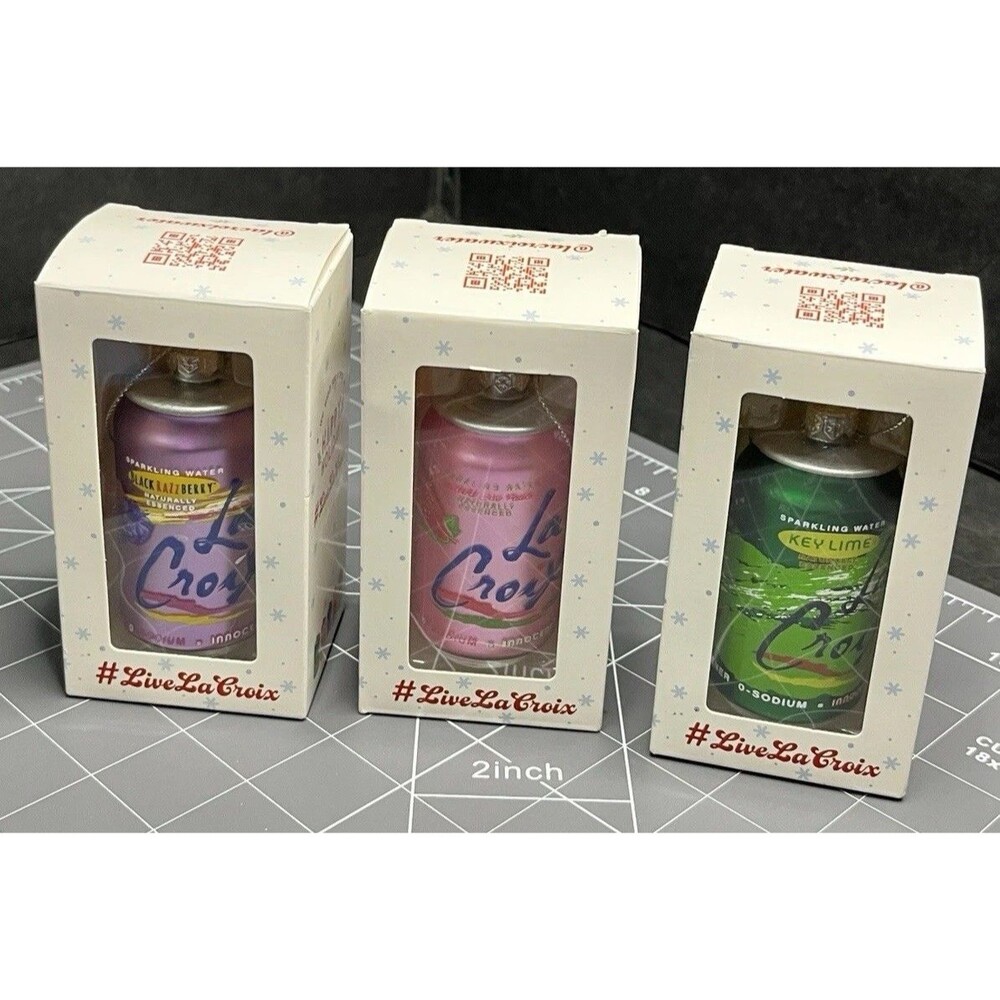 La Croix Ornament Lot Of 3 Sparkling Water Key Lime, Black Razzberry + Guava
